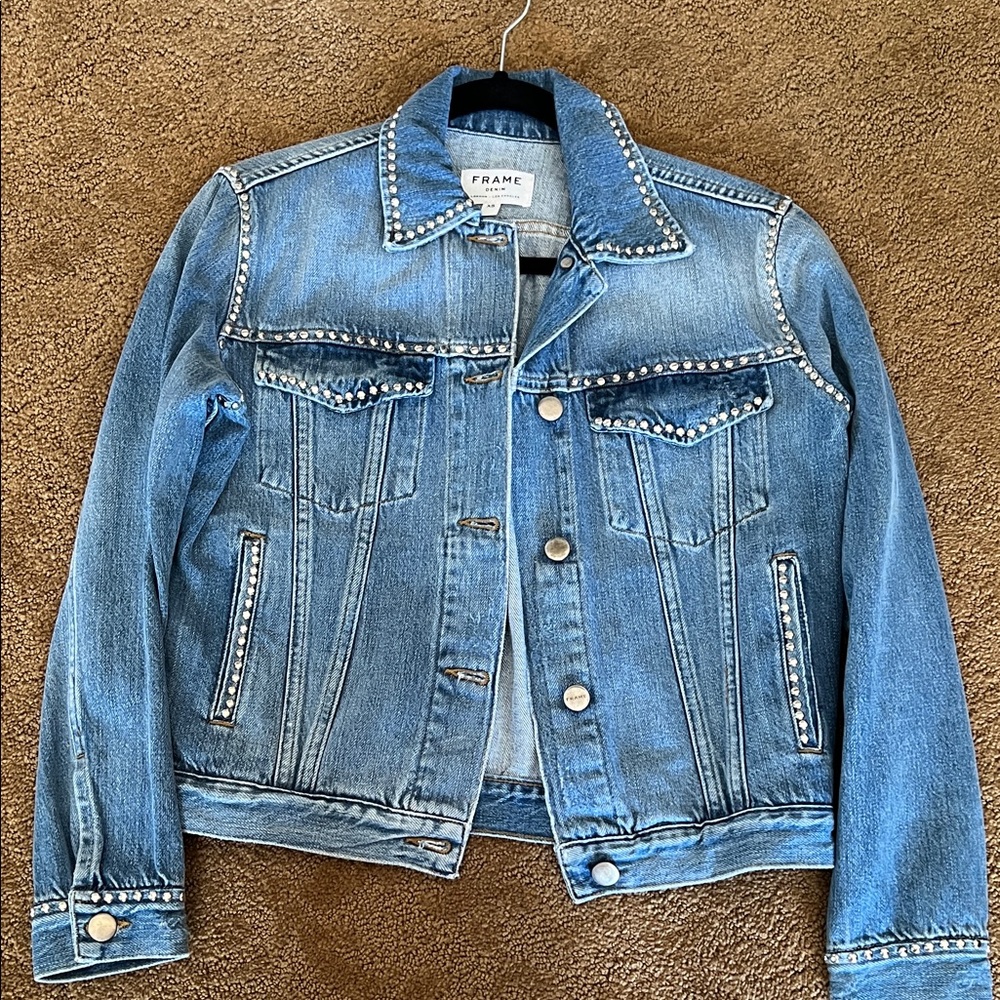 Frame Denim Blue Jacket with Silver Studs